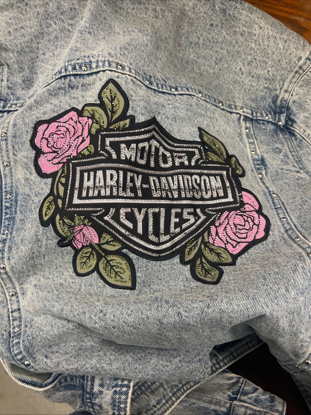 Harley-Davidson WOMEN'S ROSE & THORN BLING DENIM JACKET Size Large - Picture 11 of 13